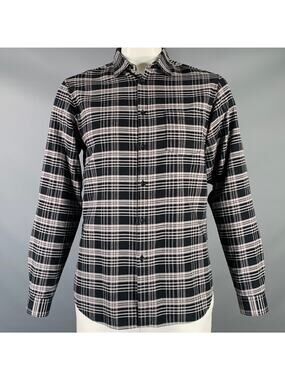HOPE Size L Black Grey Plaid Cotton One Pocket Long Sleeve Shirt